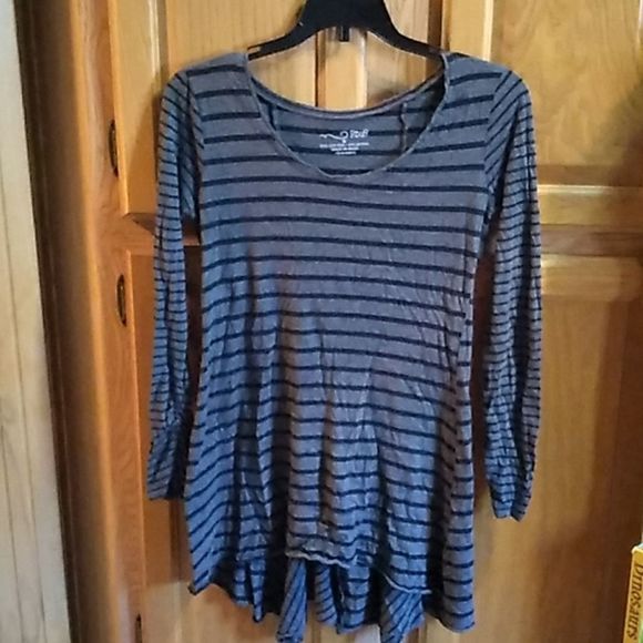 PXB Sz S Gray+Black Striped High-Low Shirt - Picture 1 of 3